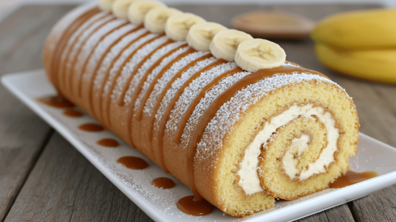 Caramel Banana Roll Cake Recipe