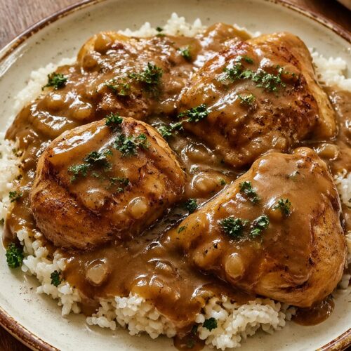 Southern-style Smothered Chicken And Rice Recipe