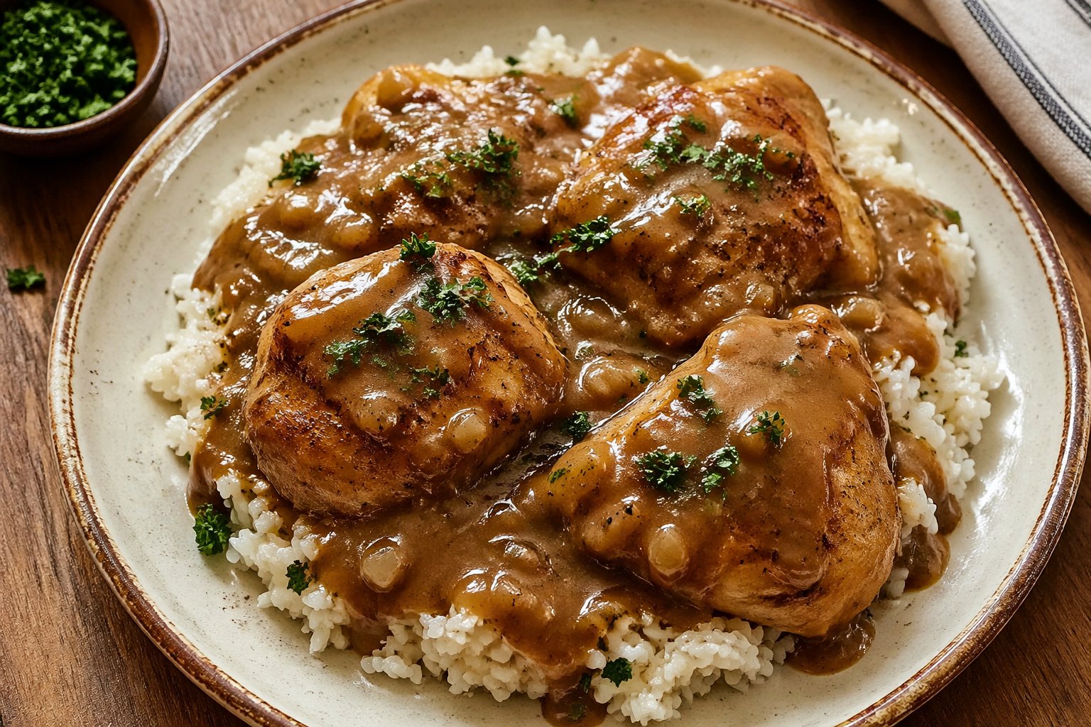 Southern-style Smothered Chicken And Rice Recipe