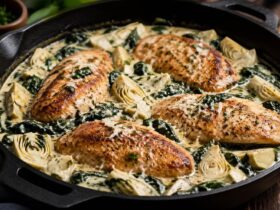 ONE Pan Creamy Spinach Artichoke Chicken Recipe