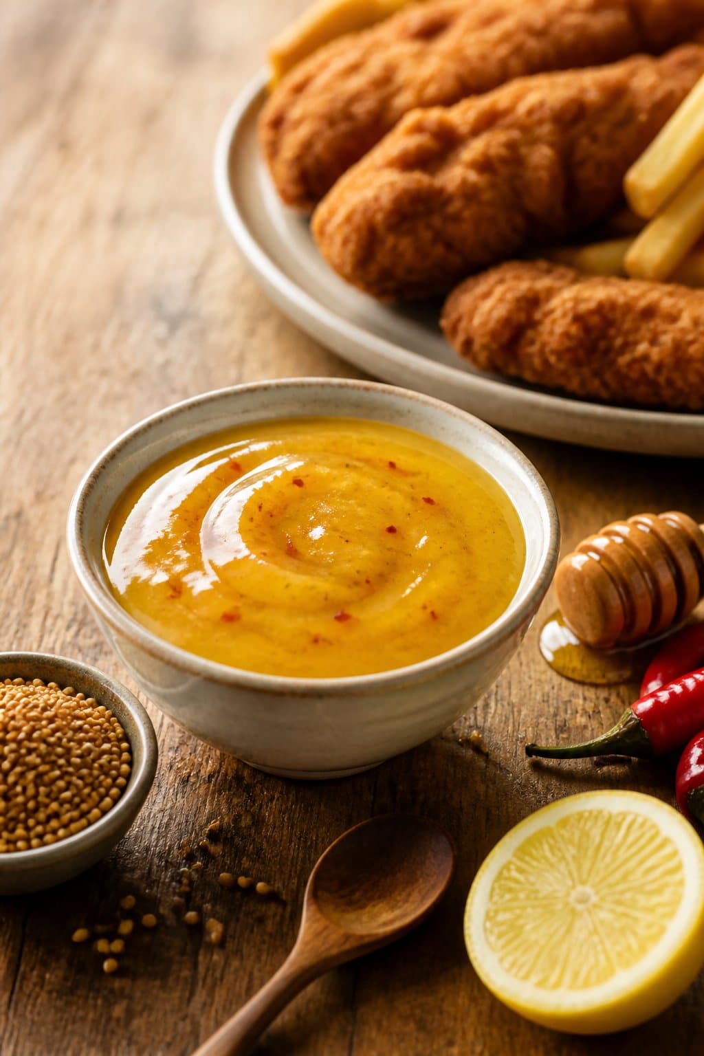 Hot Honey Mustard Sauce Recipe close-up, ready to serve