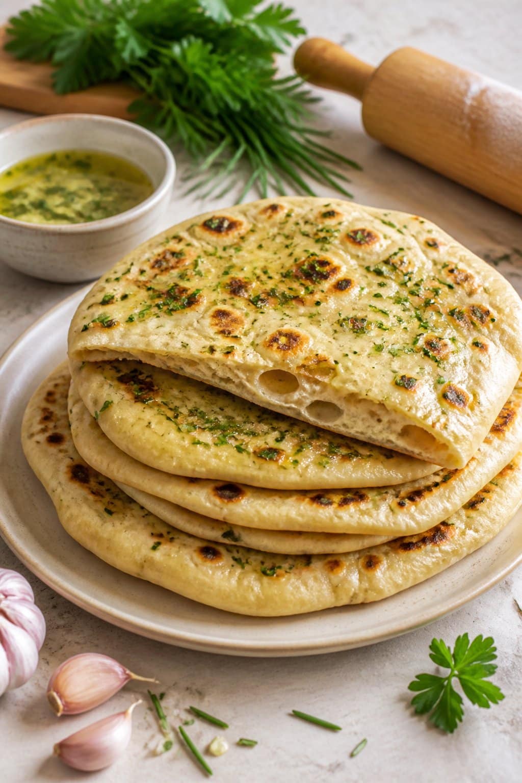 Mary Berry Garlic Herb Flatbreads Recipe close-up, ready to serve