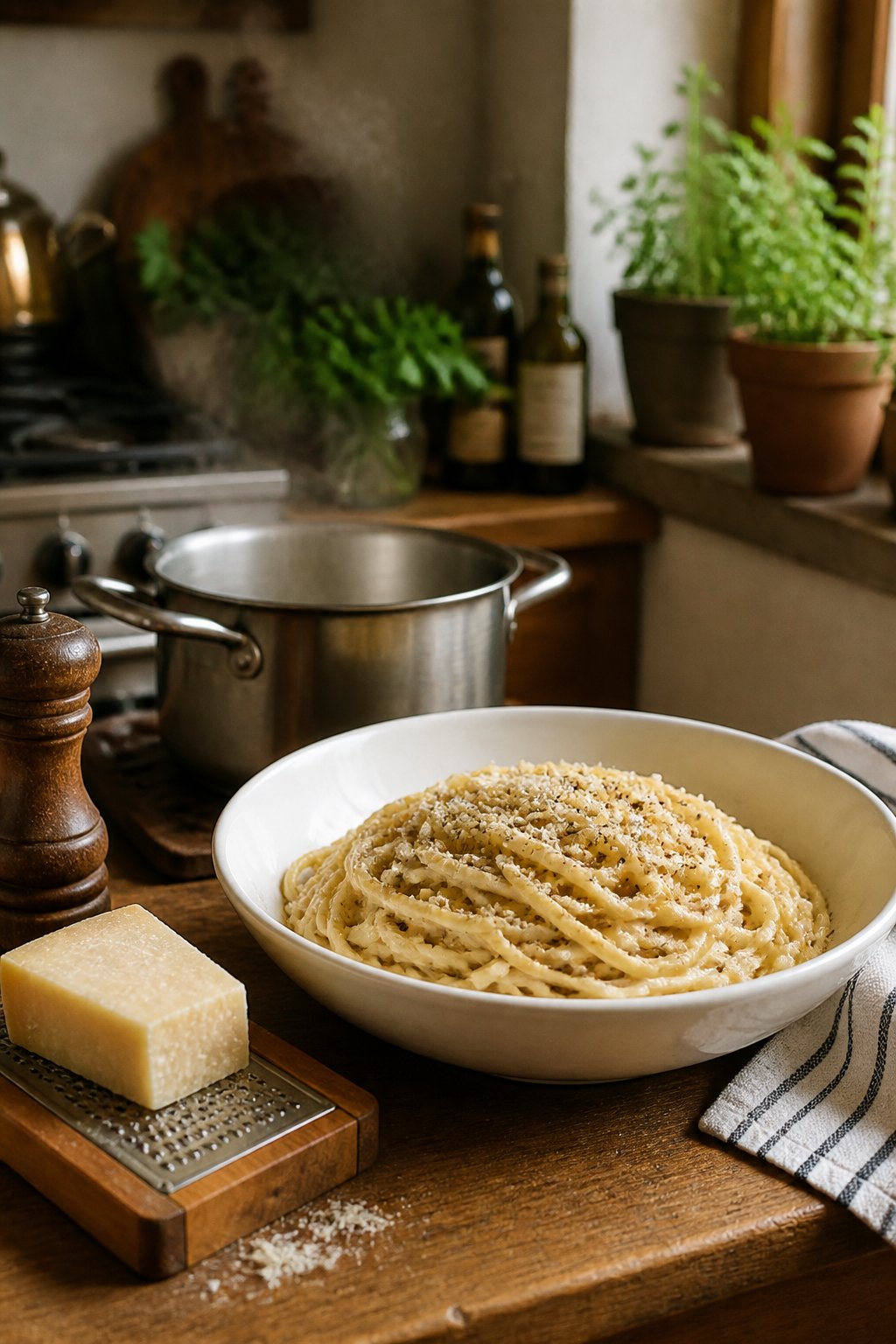 Stanley Tucci Cacio E Pepe Recipe close-up, ready to serve