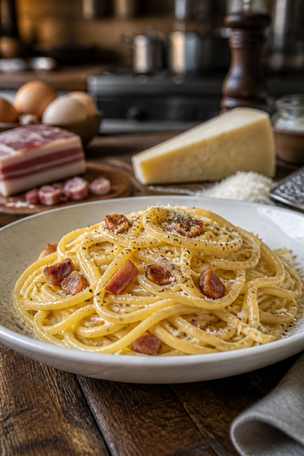Stanley Tucci Carbonara Recipe close-up, ready to serve