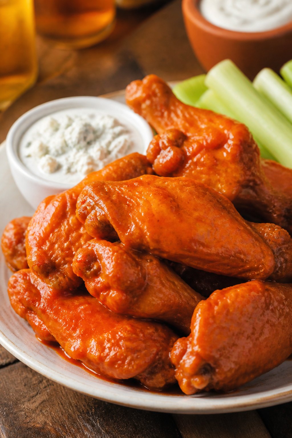 Texas Pete Buffalo Wing Recipe close-up, ready to serve