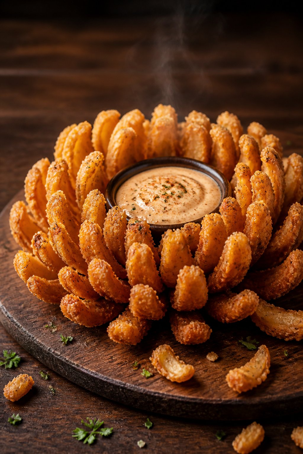 Texas Roadhouse Blooming Onion Recipe close-up, ready to serve