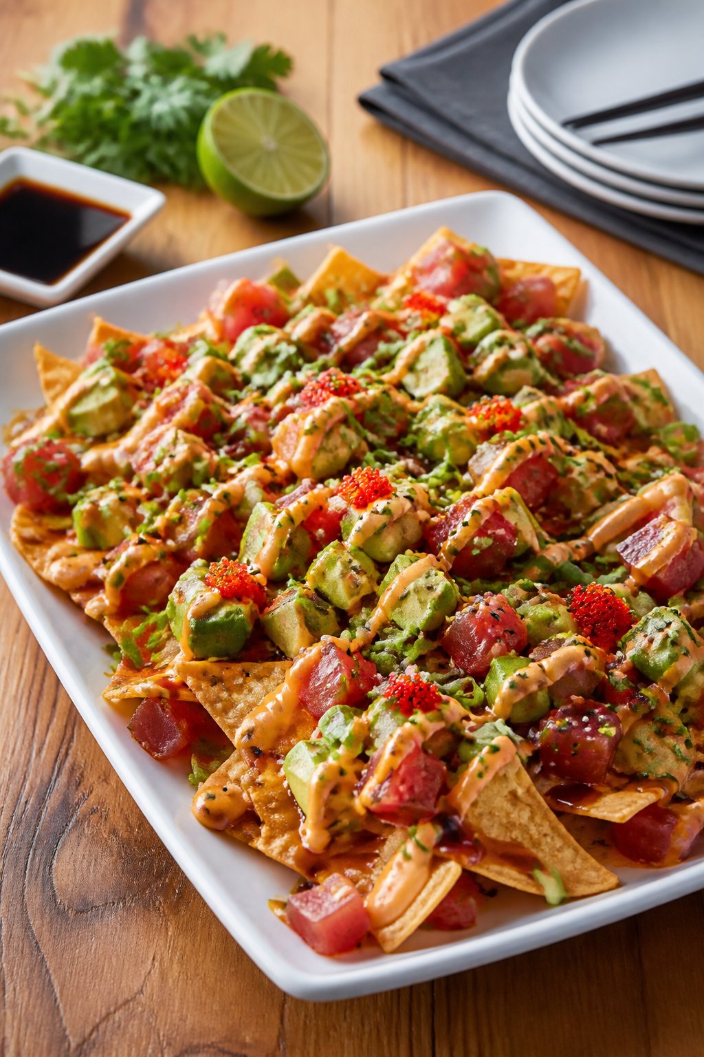 Yard House Poke Nachos Recipe close-up, ready to serve