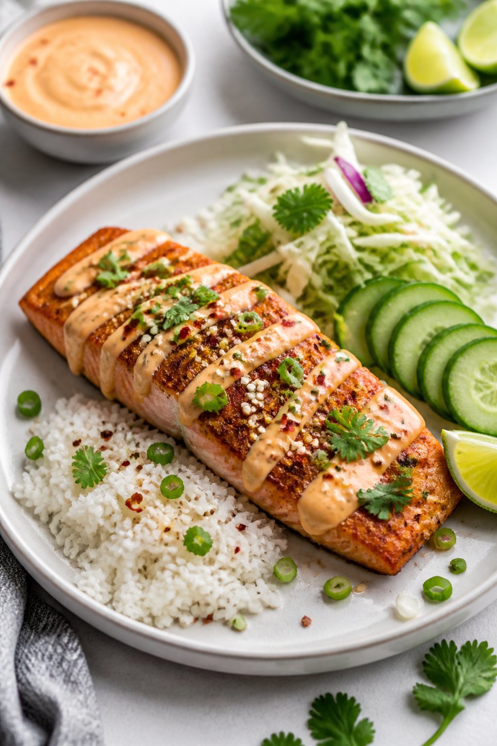 Bang Bang Salmon Recipe close-up, ready to serve