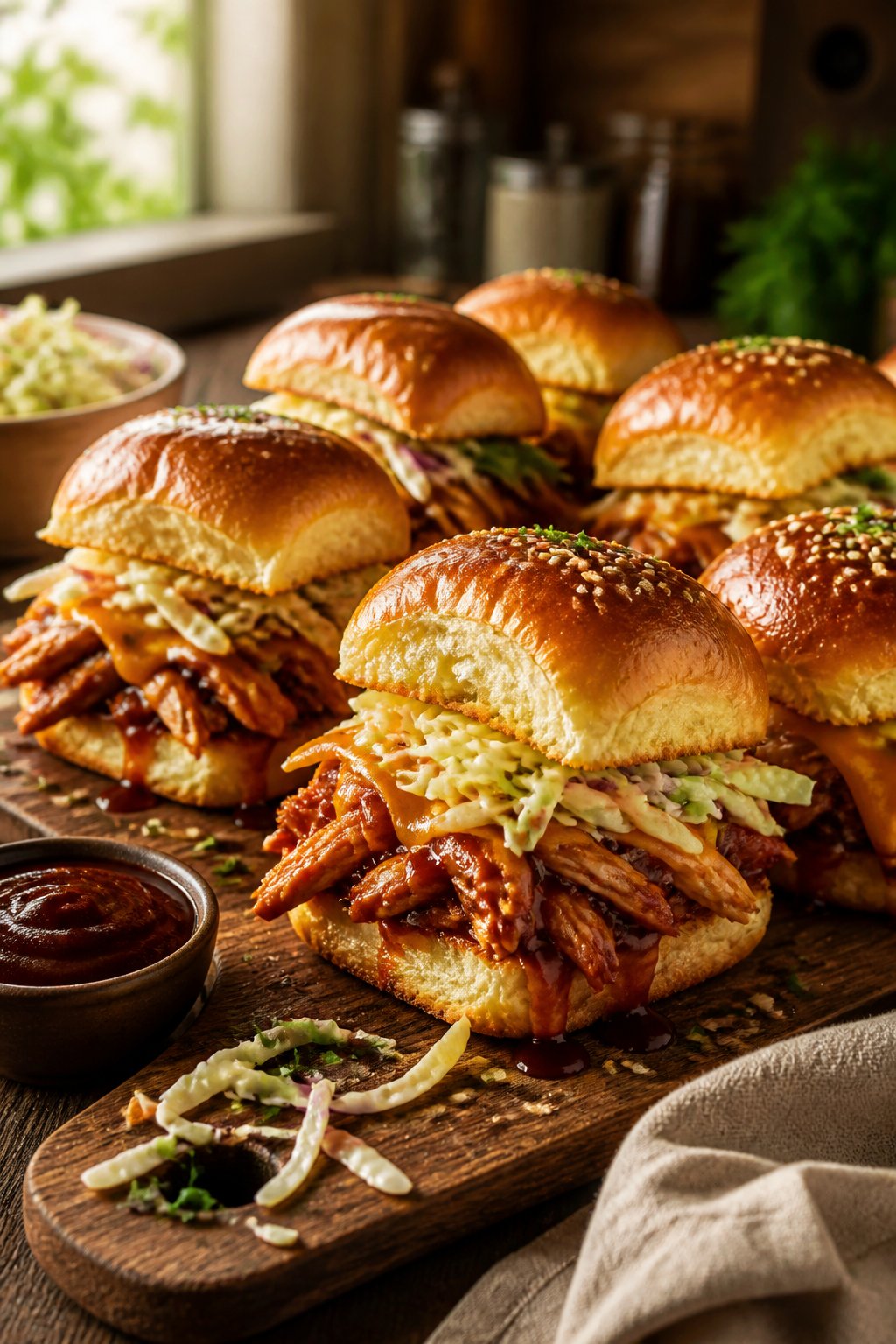 BBQ Chicken Sliders Hawaiian Rolls Recipe close-up, ready to serve