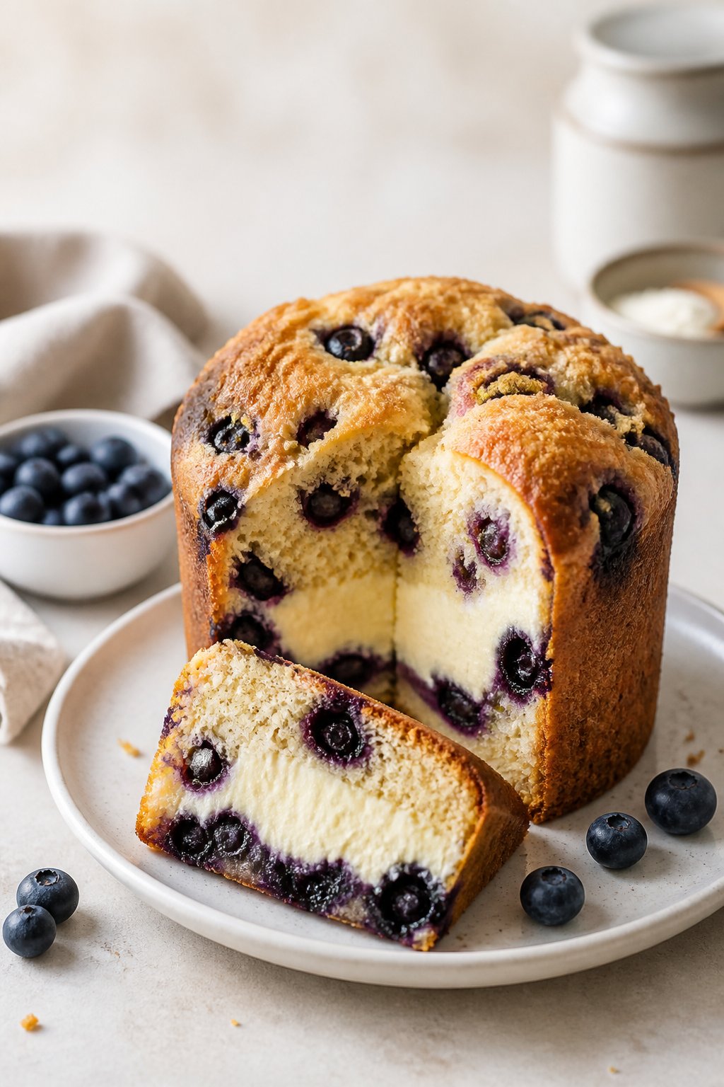 Blueberry Cream Cheese Muffin Cake Recipe close-up, ready to serve