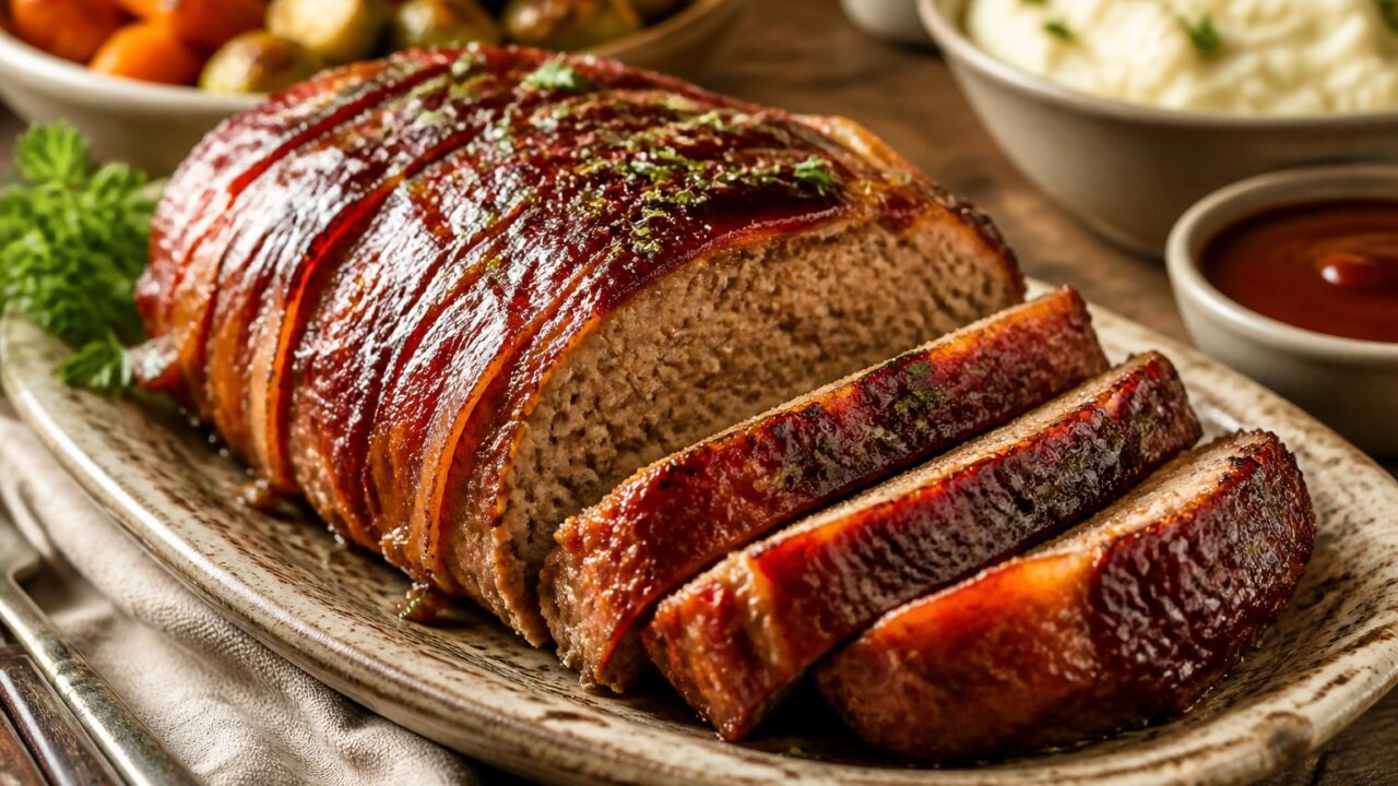 Bourbon BBQ Bacon Wrapped Meatloaf Recipe