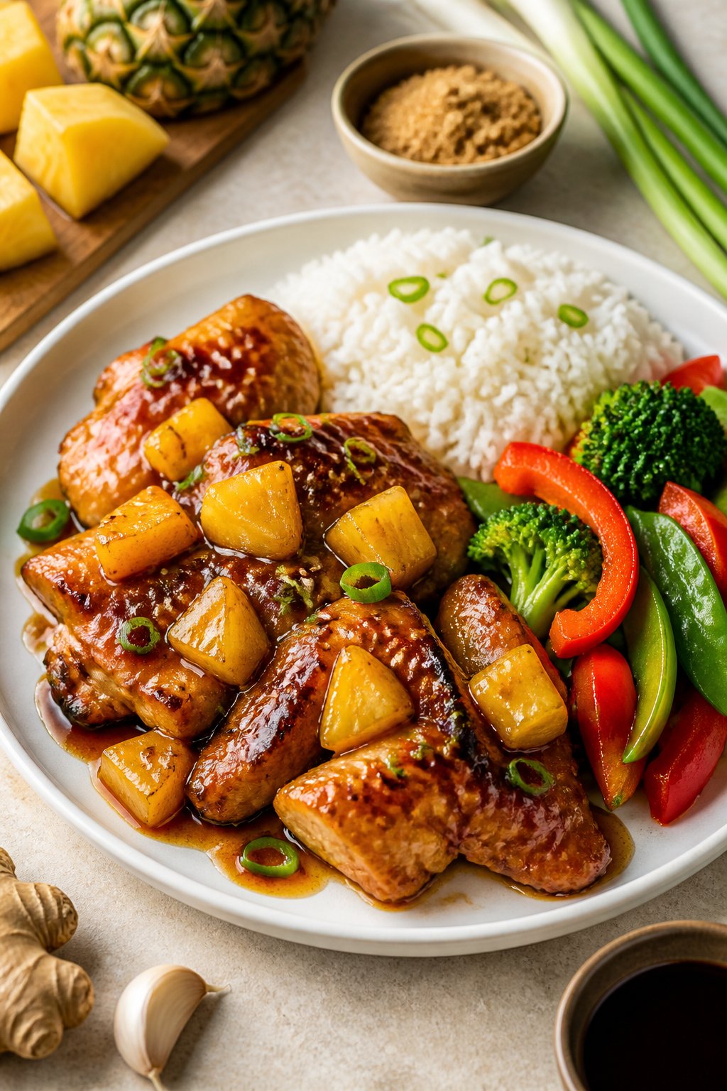 Brown Sugar Pineapple Chicken Recipe close-up, ready to serve
