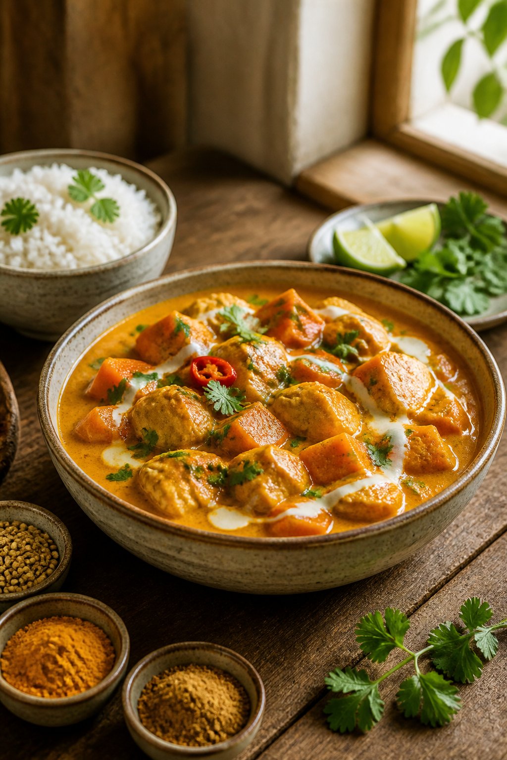 Chicken Sweet Potato Curry Recipe close-up, ready to serve
