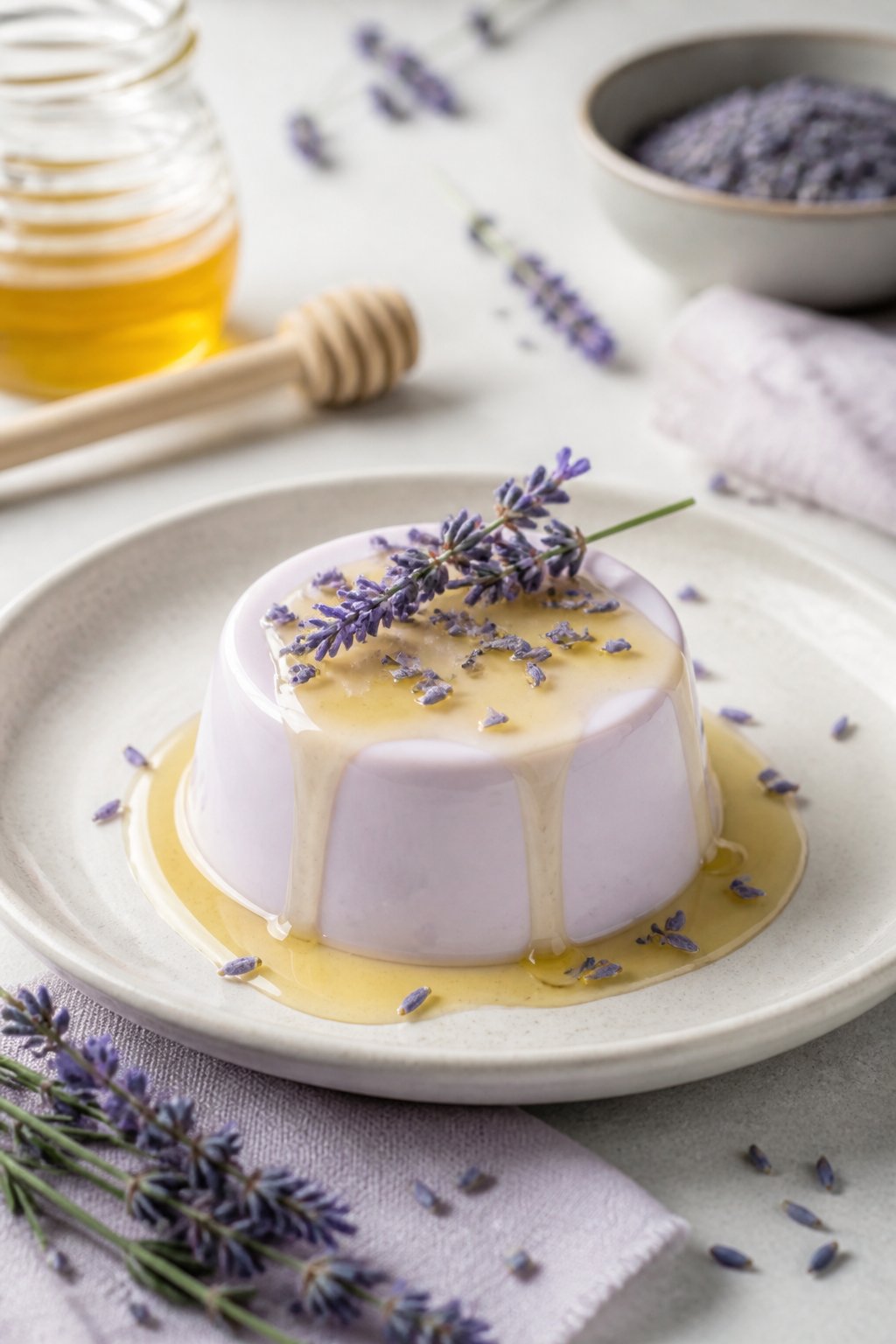 Creamy Lavender Honey Panna Cotta Recipe close-up, ready to serve