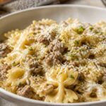Creamy Parmesan Garlic Beef Bowtie Pasta Recipe