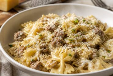 Creamy Parmesan Garlic Beef Bowtie Pasta Recipe