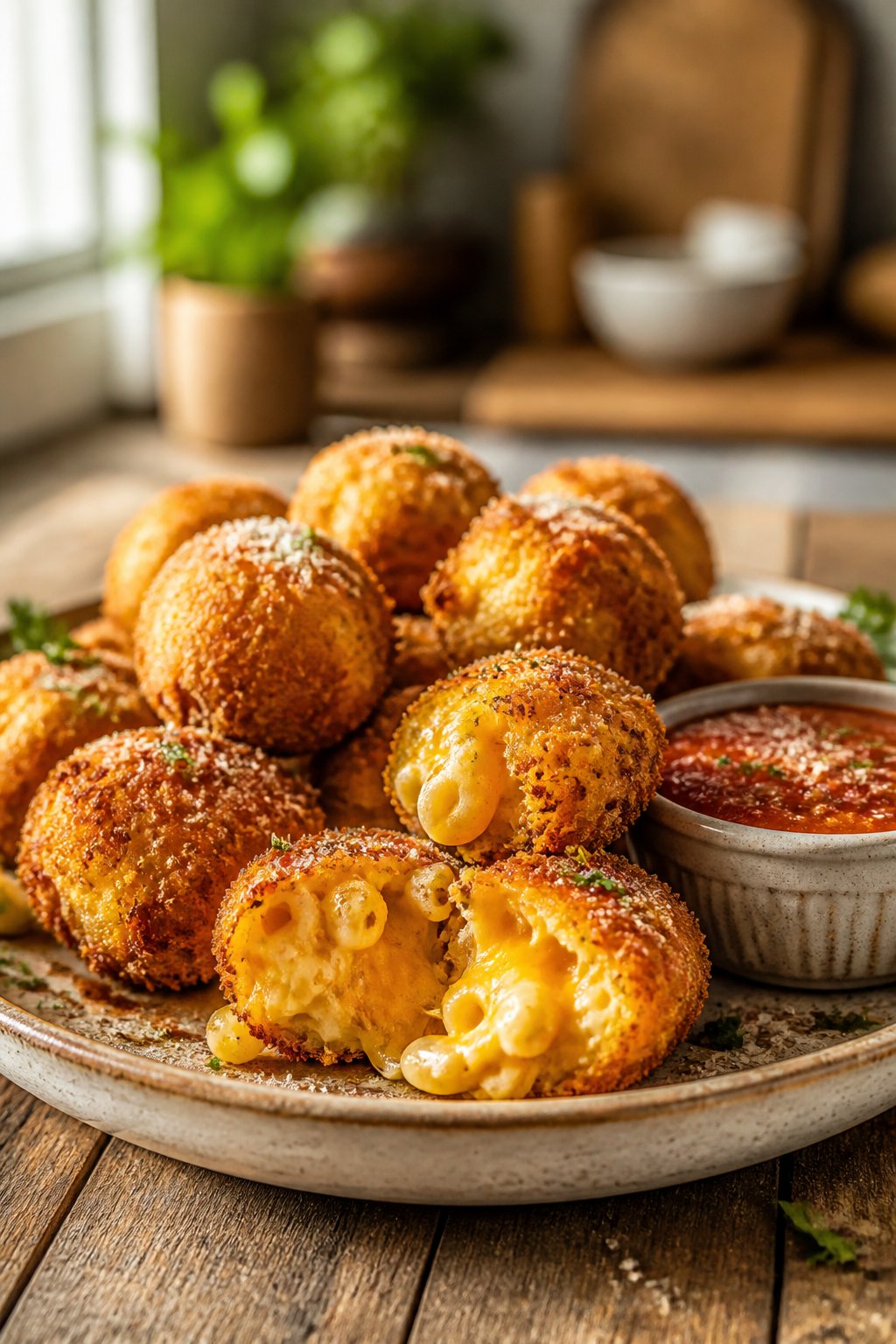 Crispy Fried Mac And Cheese Bites Recipe close-up, ready to serve