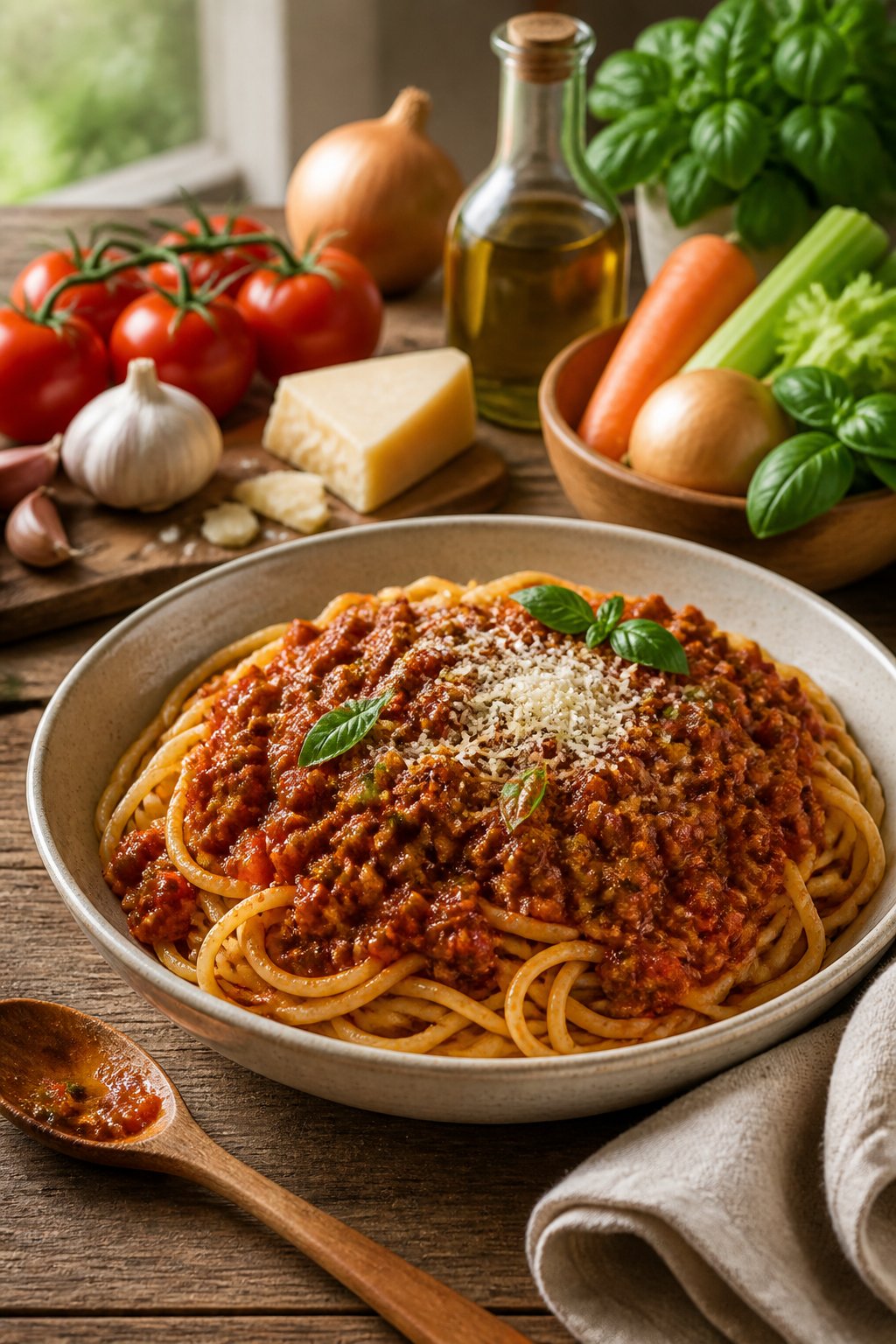 Delia Bolognese Recipe close-up, ready to serve