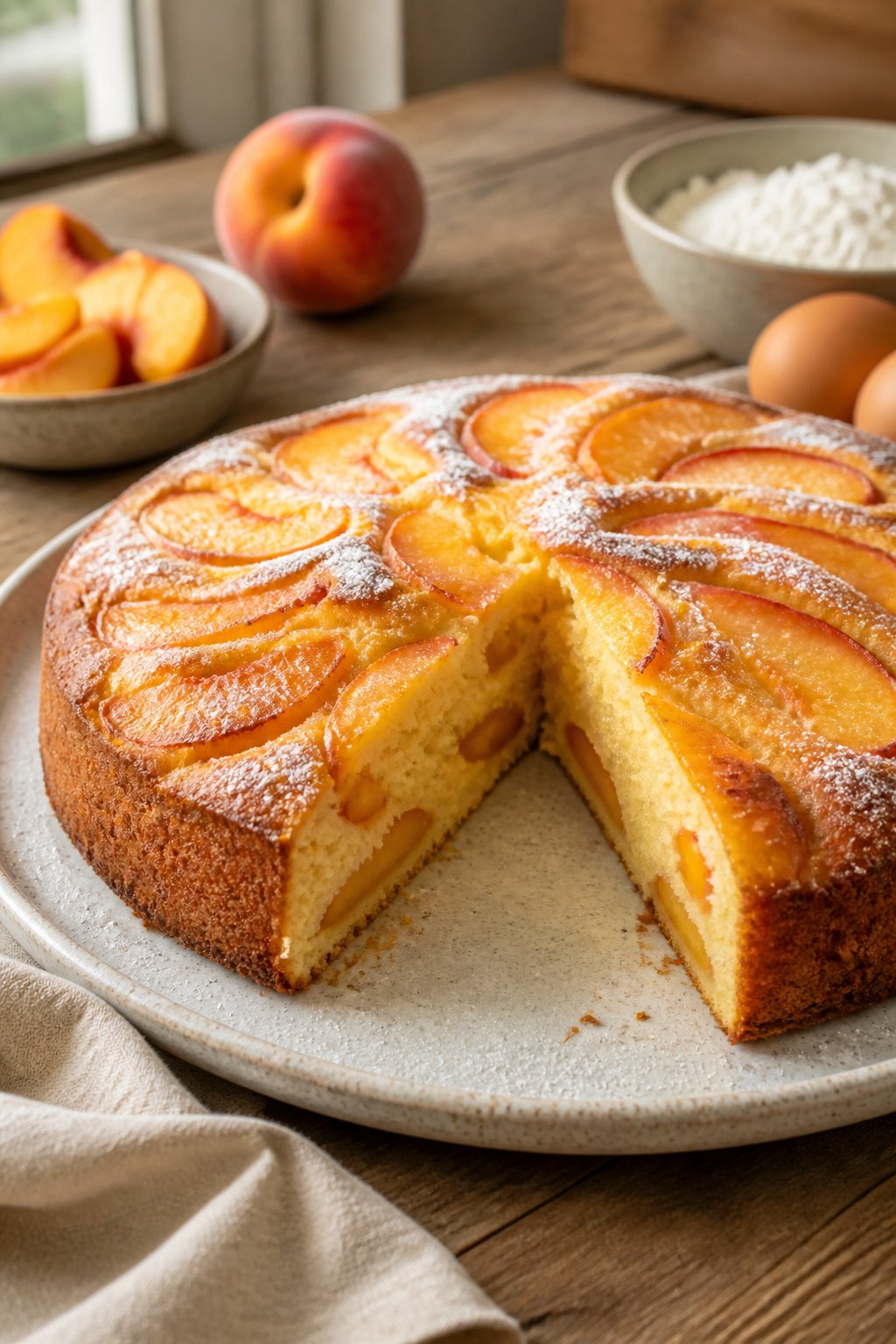 Easy Russian Peach Cake Recipe close-up, ready to serve