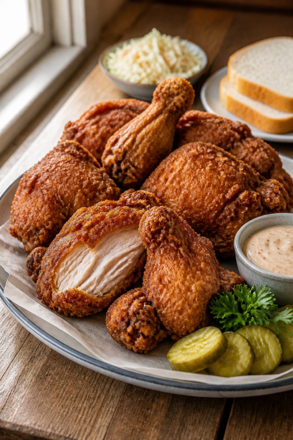Guss Fried Chicken Recipe close-up, ready to serve