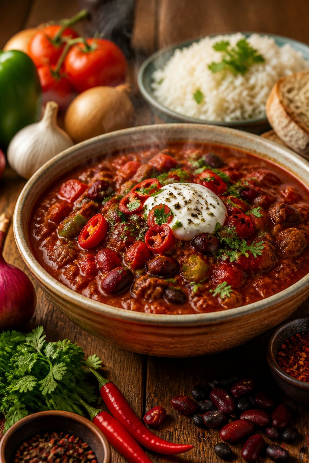 Hairy Bikers Chunky Chilli Recipe close-up, ready to serve