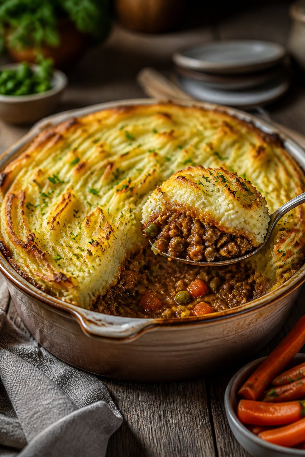 Hairy Bikers Cottage Pie Recipe close-up, ready to serve