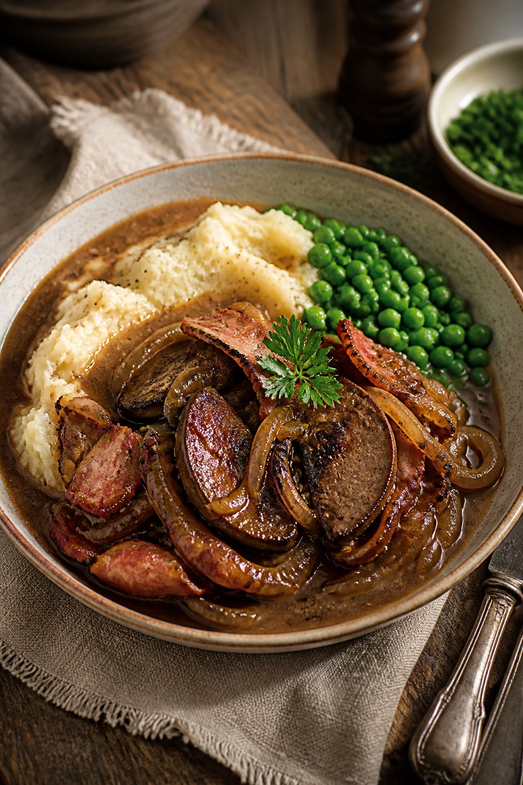 Hairy Bikers Liver And Bacon Recipe close-up, ready to serve