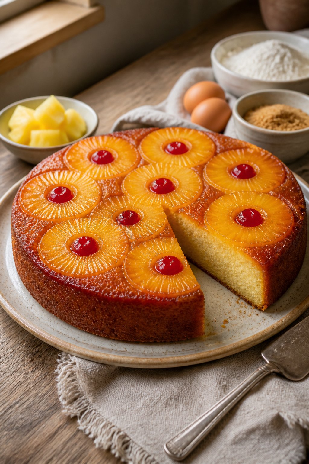 Hairy Bikers Pineapple Upside Down Cake Recipe close-up, ready to serve