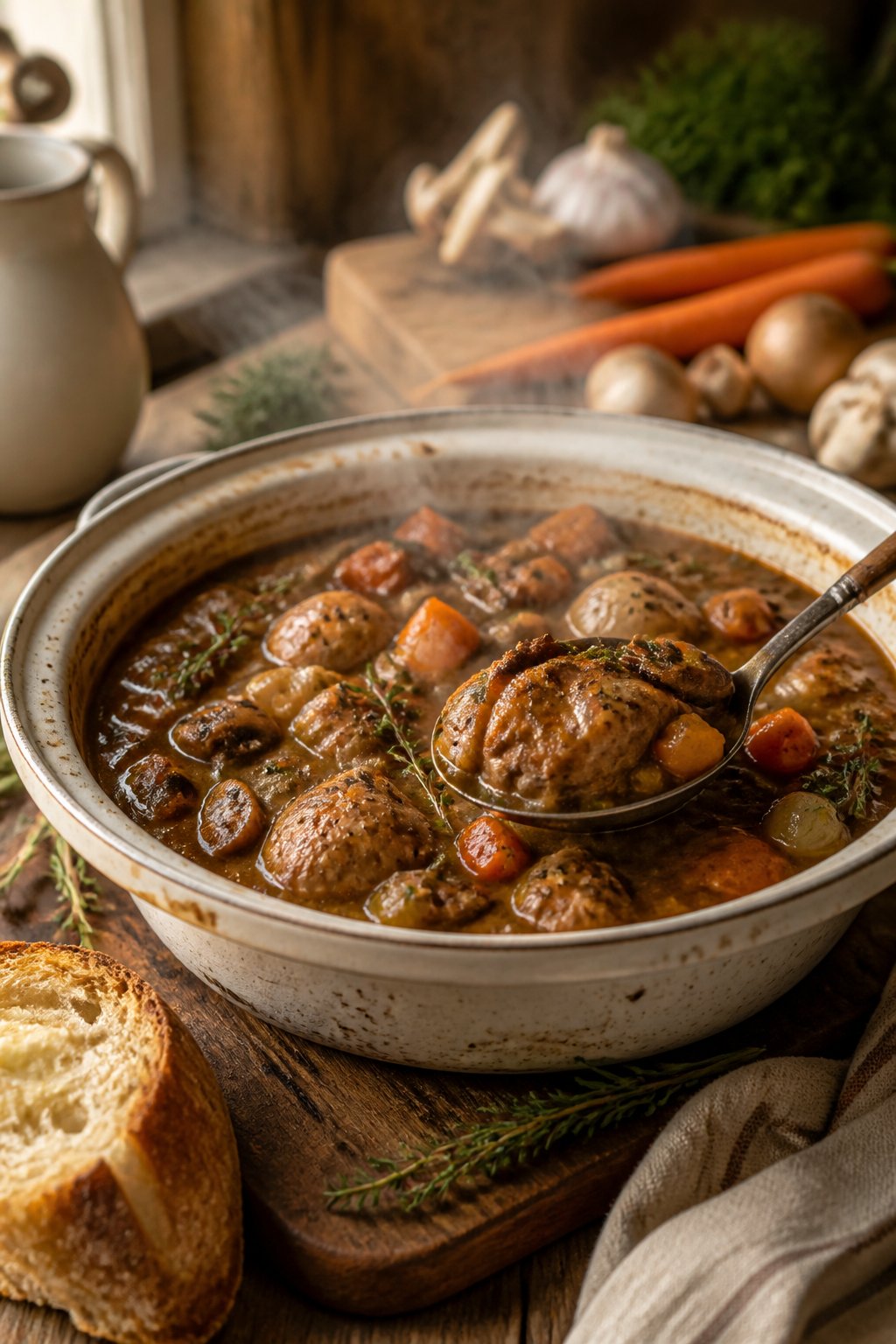 Hairy Bikers Slow Cooker Pheasant Casserole Recipe close-up, ready to serve