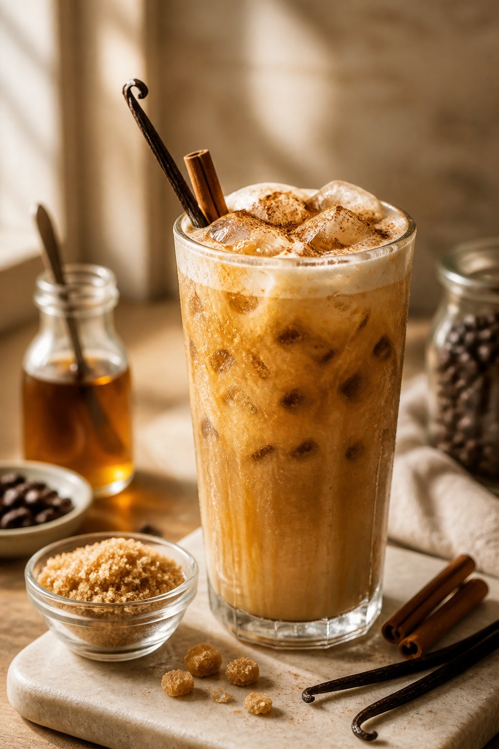 Iced Brown Sugar Vanilla Latte Recipe close-up, ready to serve