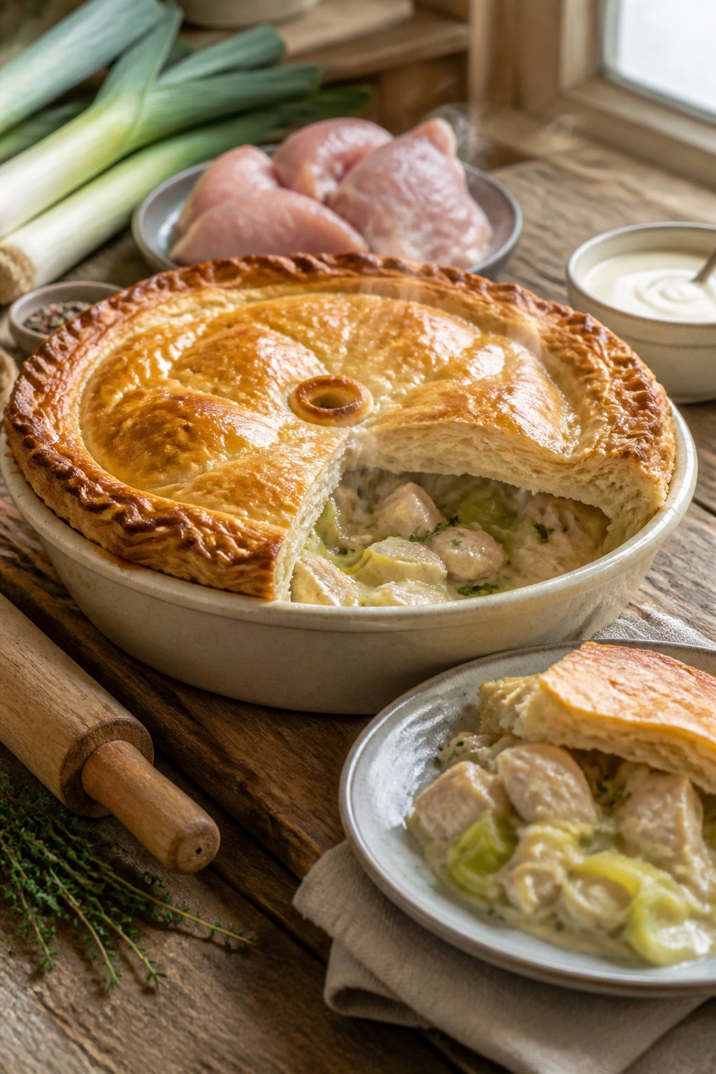 James Martin Chicken And Leek Pie Recipe close-up, ready to serve