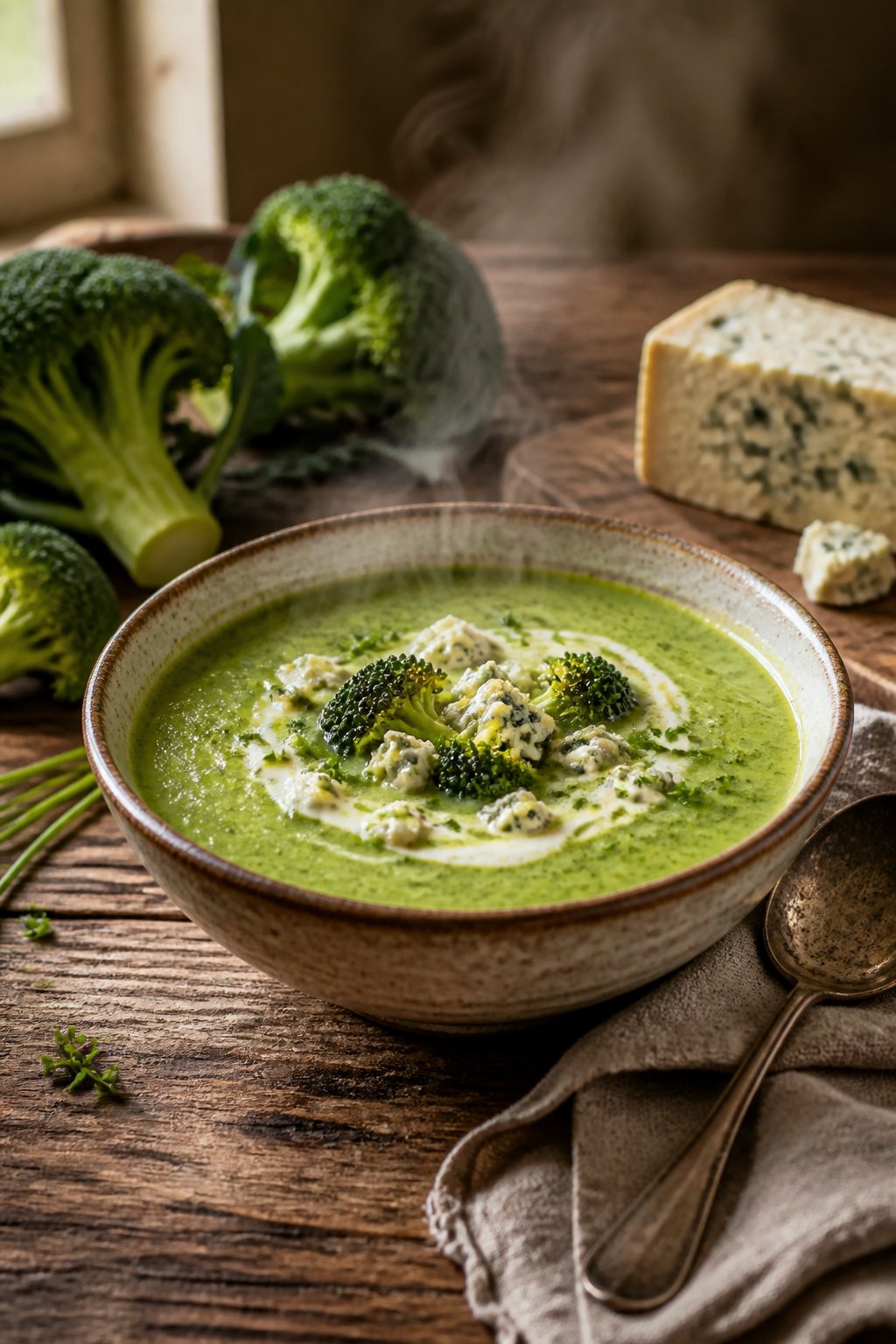 Jamie Oliver Broccoli And Stilton Soup Recipe close-up, ready to serve