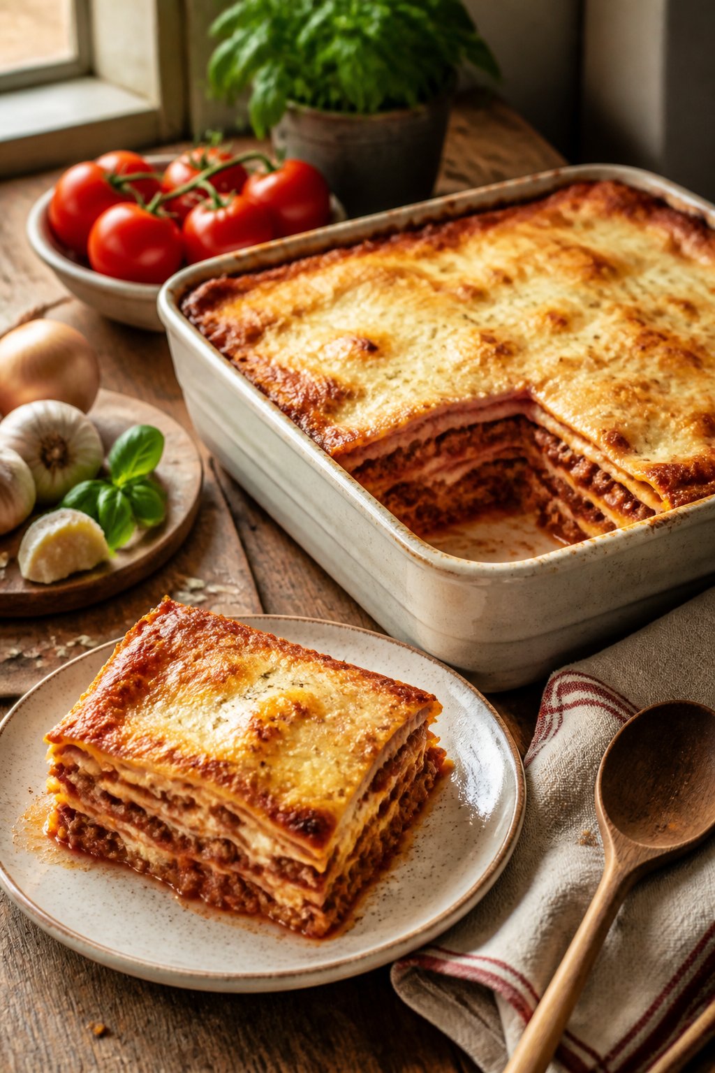 Jamie Oliver Lasagne Recipe close-up, ready to serve