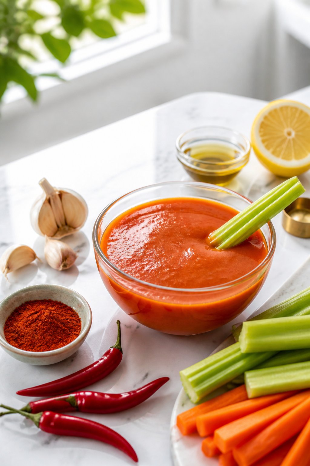 Low Calorie Buffalo Sauce Recipe close-up, ready to serve