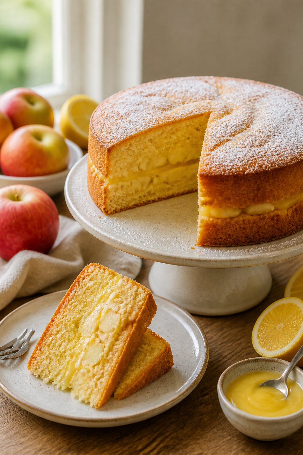 Mary Berry Apple And Lemon Curd Cake Recipe close-up, ready to serve