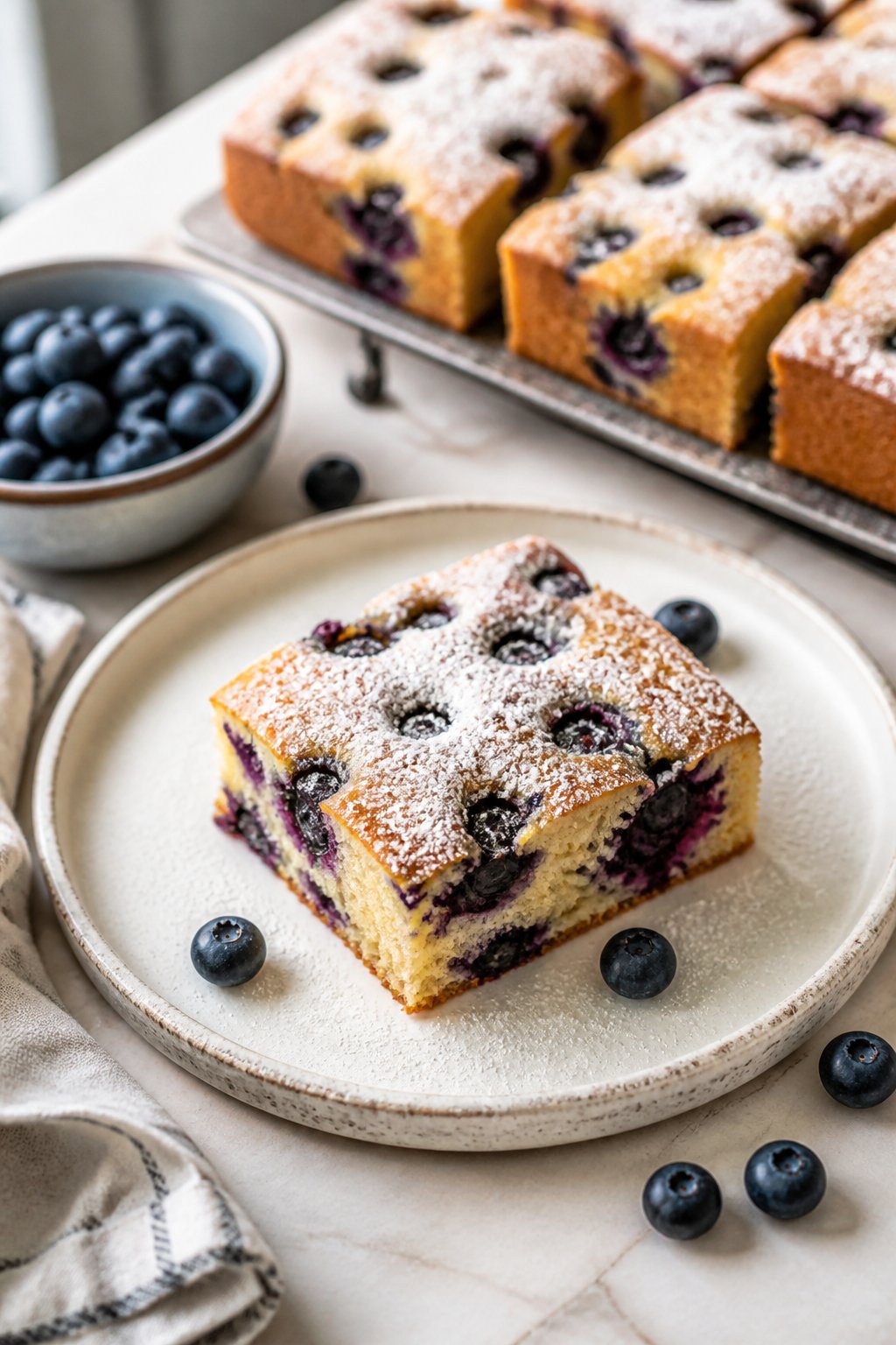 Mary Berry Blueberry Traybake Recipe close-up, ready to serve