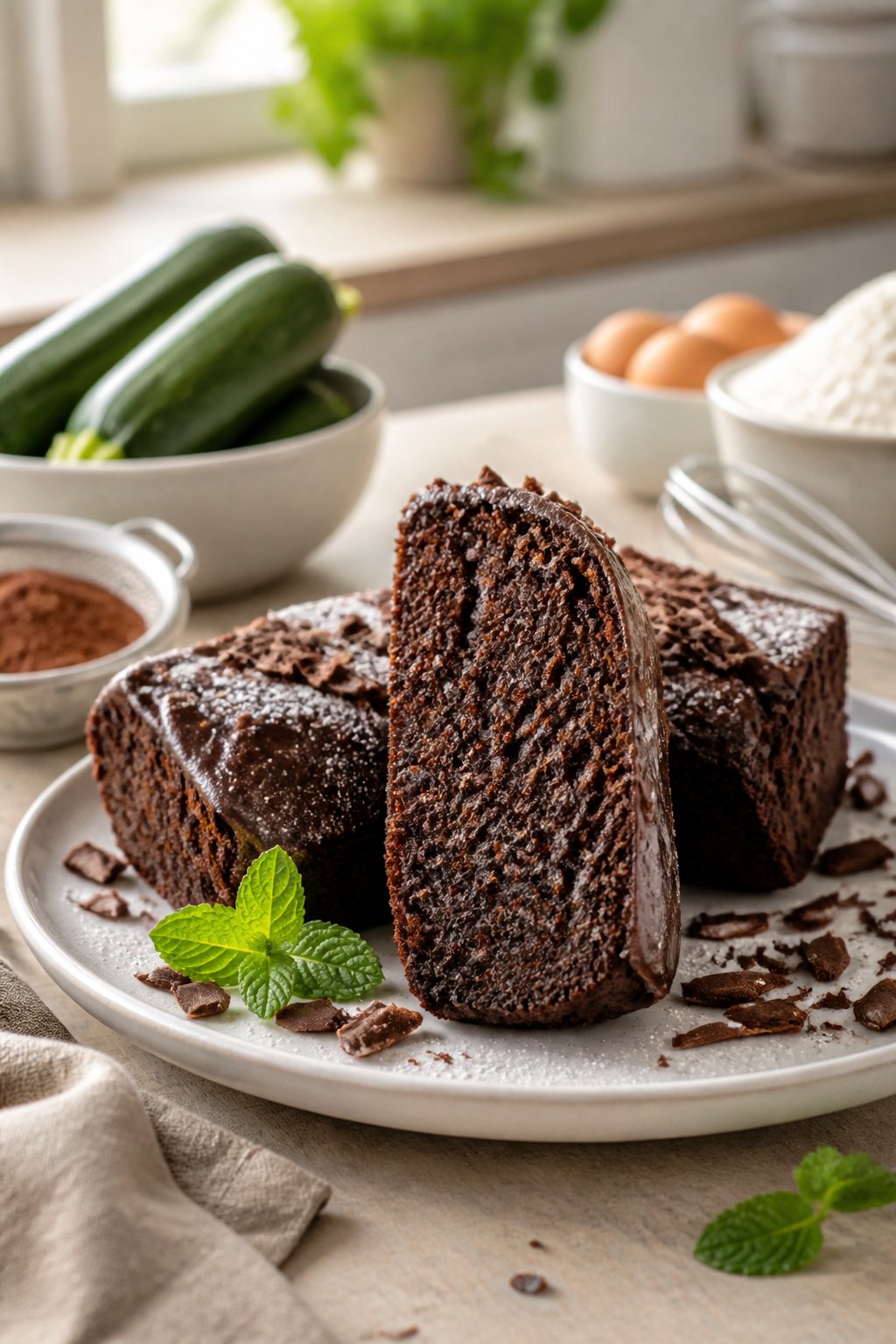Mary Berry Chocolate Courgette Cake Recipe close-up, ready to serve