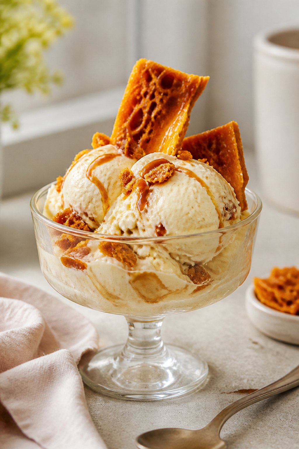 Mary Berry Cinder Toffee Ice Cream Recipe close-up, ready to serve