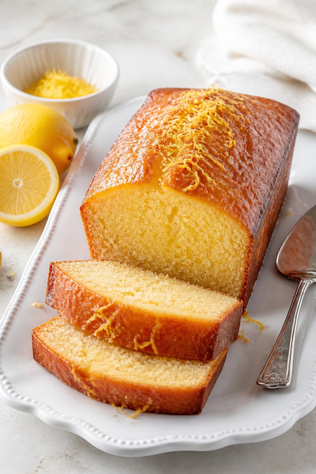 Mary Berry Lemon Drizzle Cake Recipe close-up, ready to serve