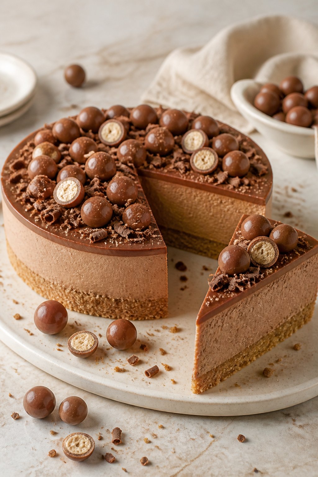 Mary Berry Malteser Cheesecake Recipe close-up, ready to serve