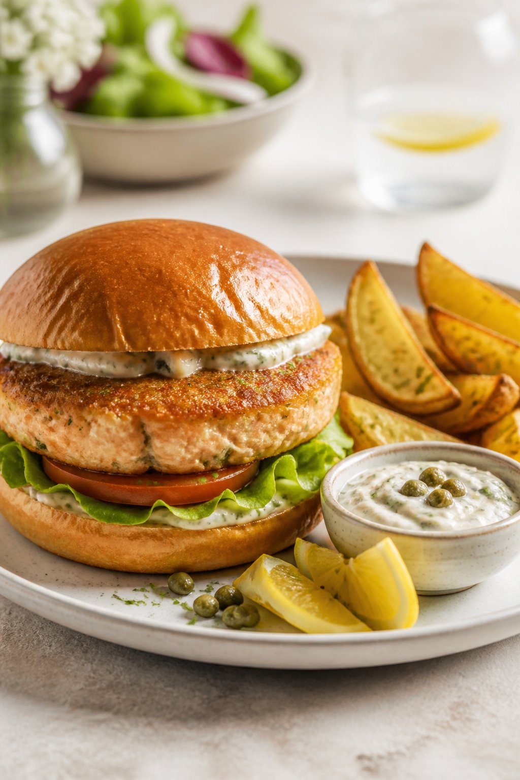 Mary Berry Salmon Burger Recipe close-up, ready to serve