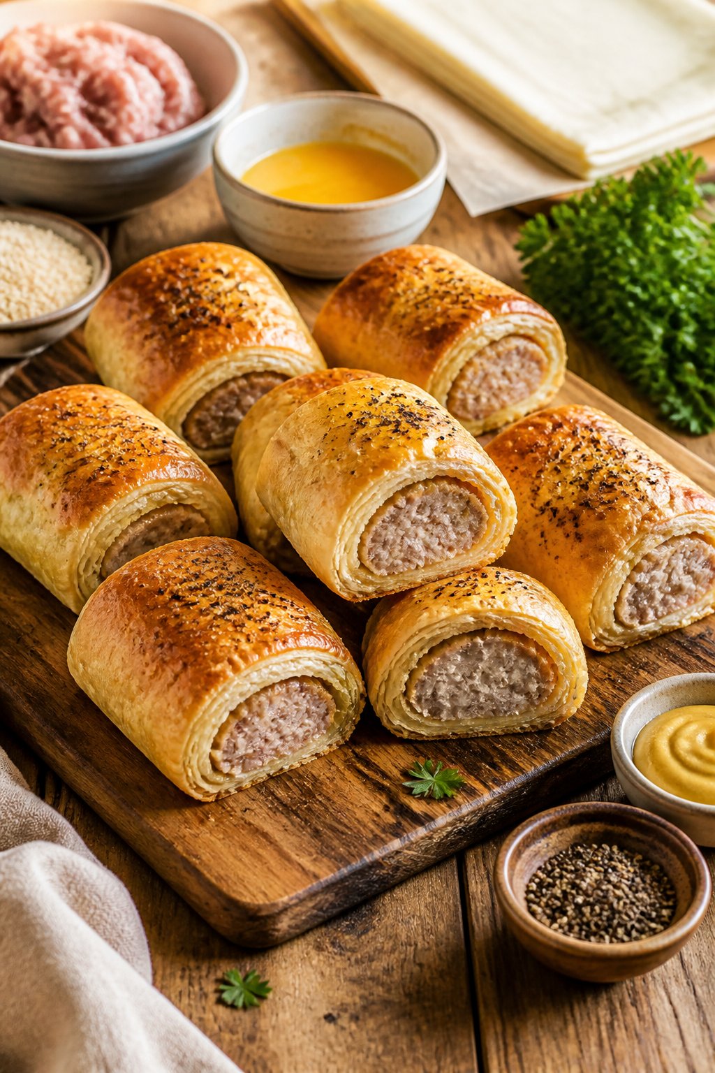 Mary Berry Sausage Rolls Recipe close-up, ready to serve