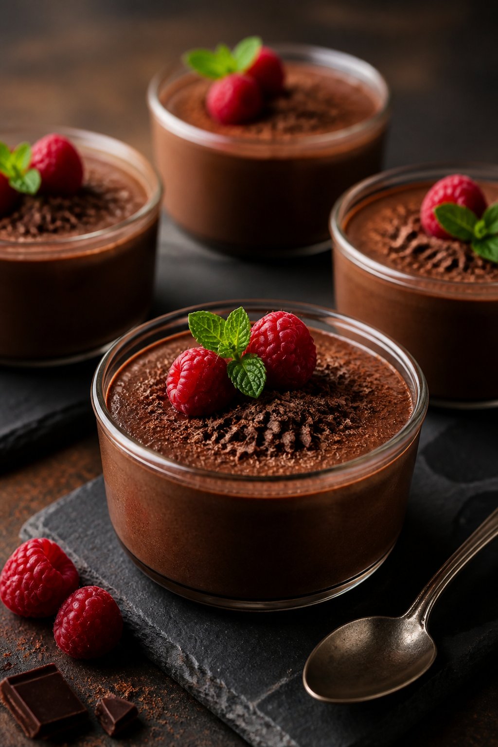 Nigella Chocolate Pots Recipe close-up, ready to serve