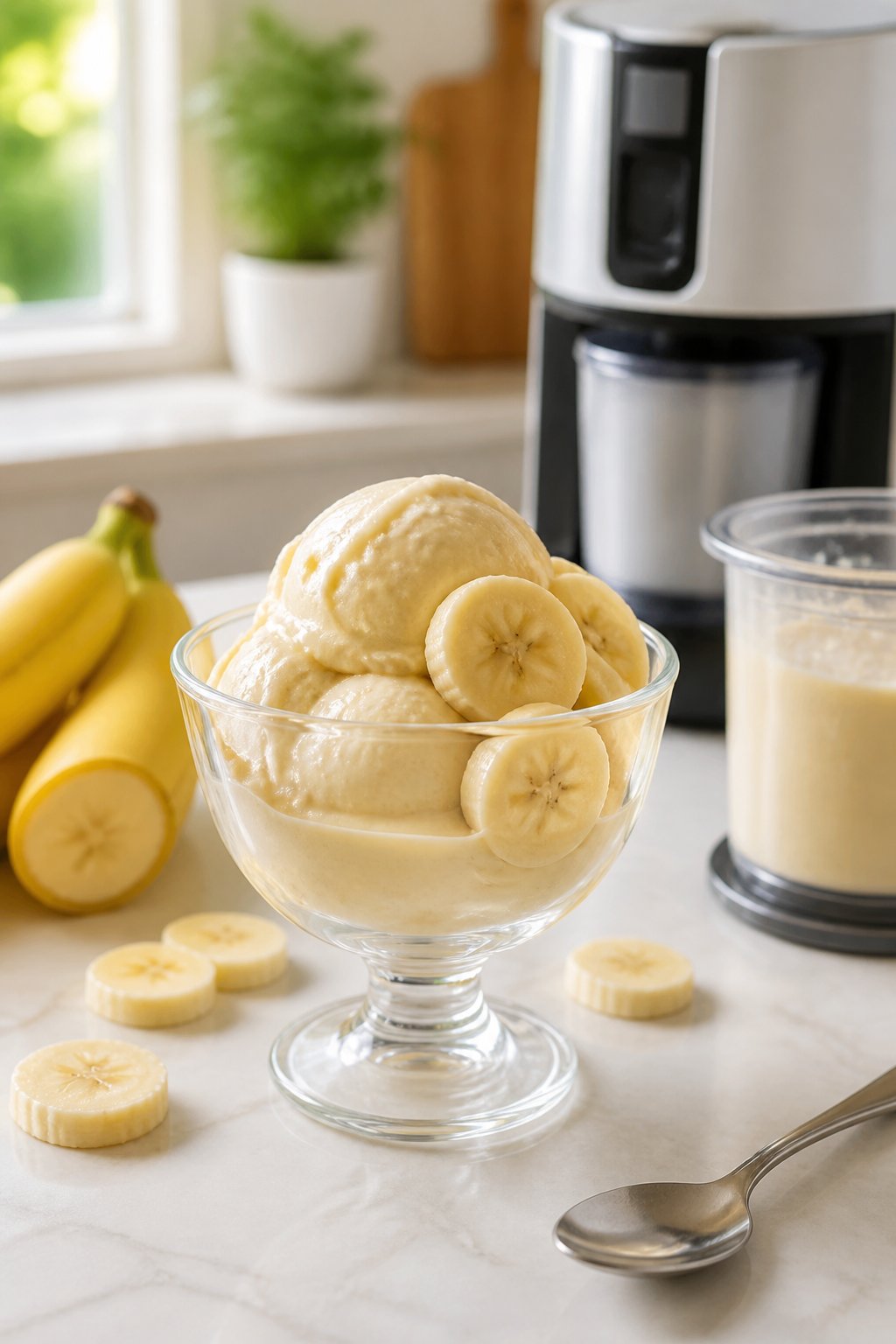 Ninja Creami Banana Ice Cream Recipe close-up, ready to serve