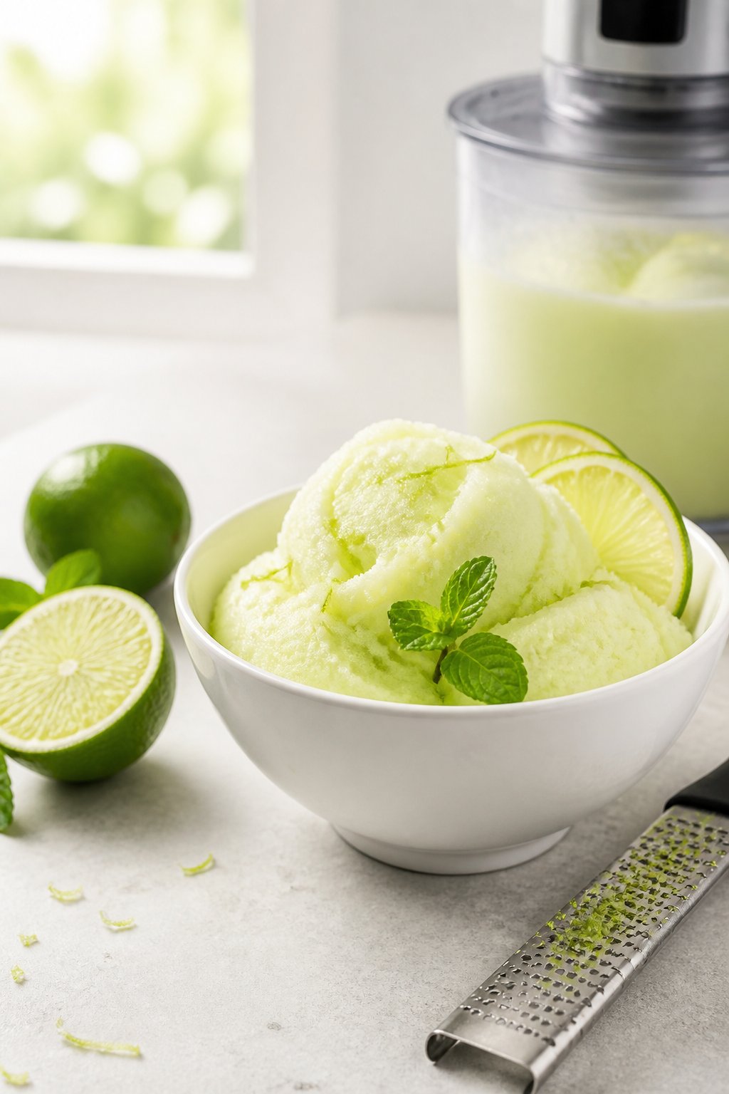 Ninja Creami Lime Sherbet Recipe close-up, ready to serve