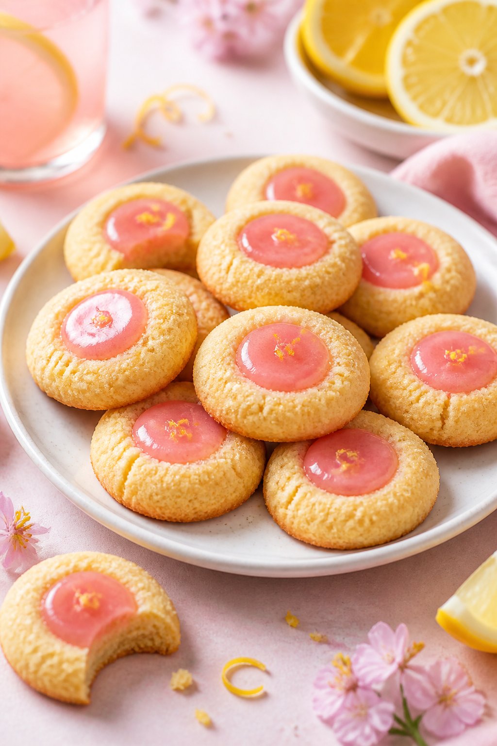 Pink Lemonade Thumbprint Cookies Recipe close-up, ready to serve