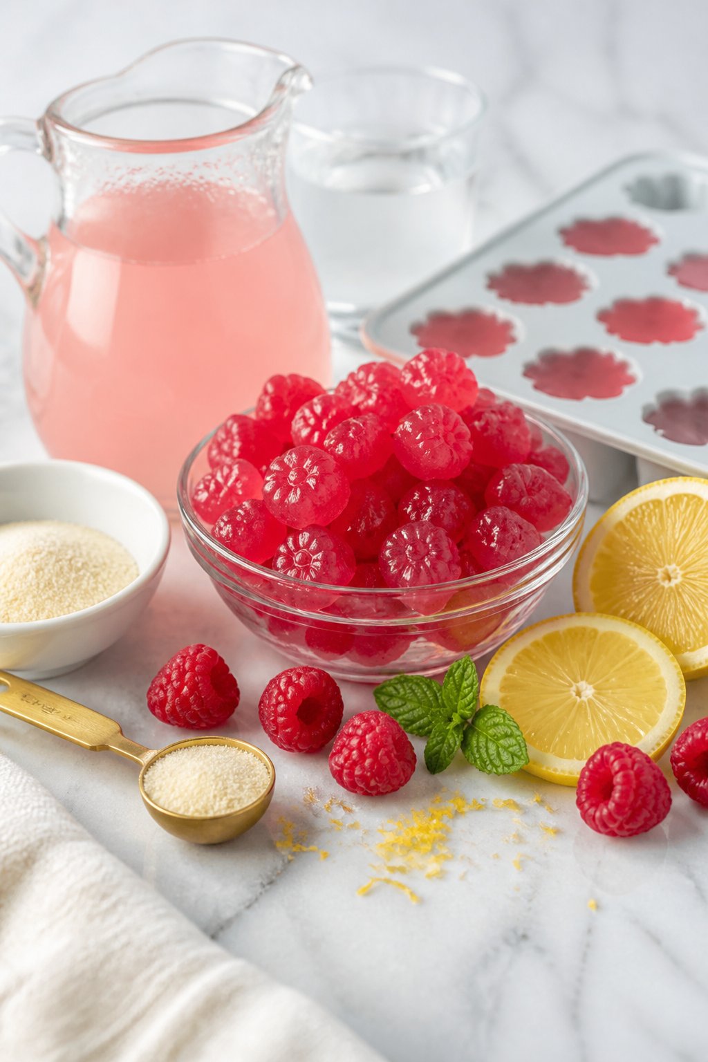 Raspberry Lemonade Electrolyte Gummies Recipe close-up, ready to serve
