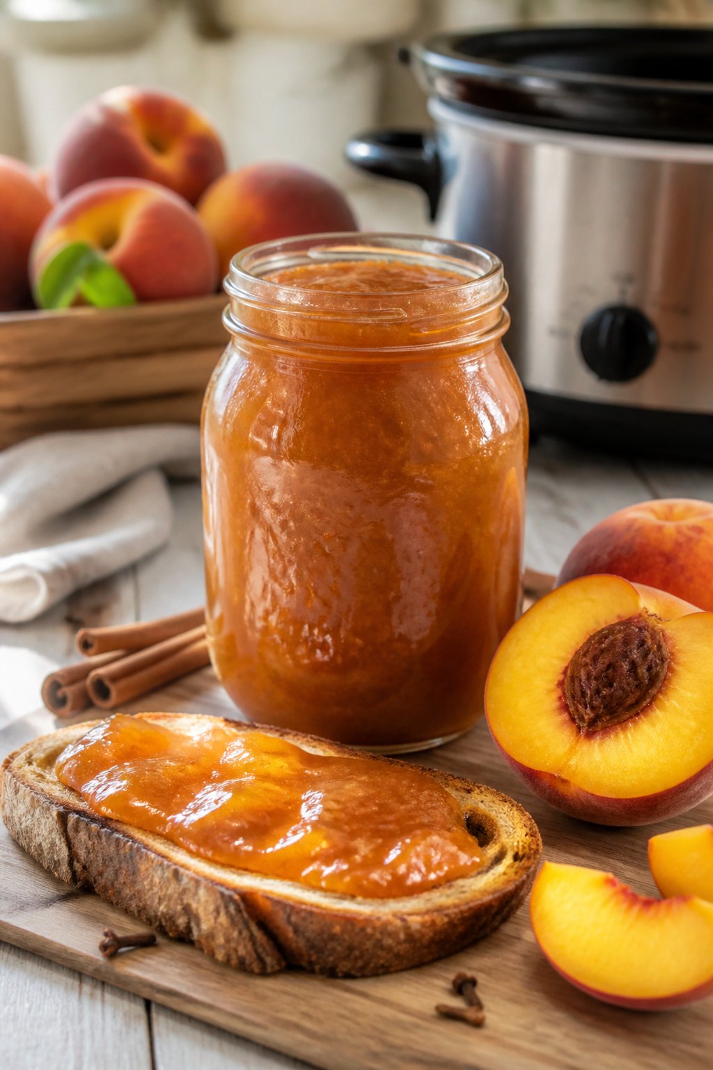 Slow Cooker Peach Butter Recipe close-up, ready to serve